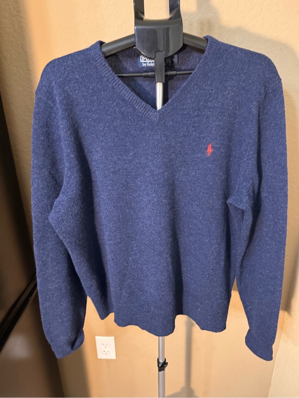 Vintage Ralph Lauren Men's Navy V-Neck Sweater